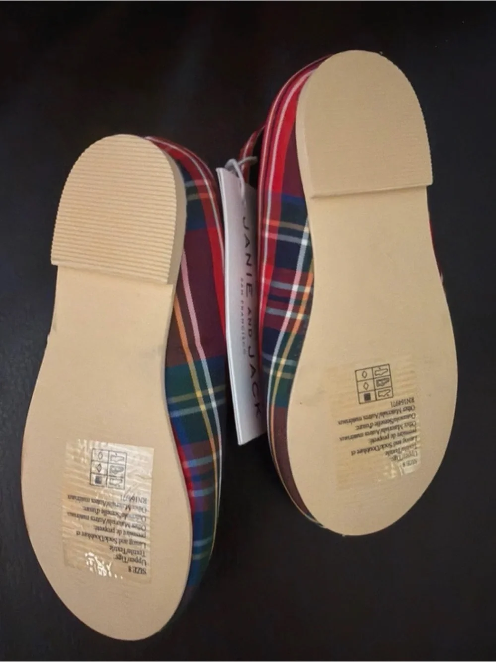 Janie and Jack Red Multicolor Plaid Bow Mary Jane Shoes